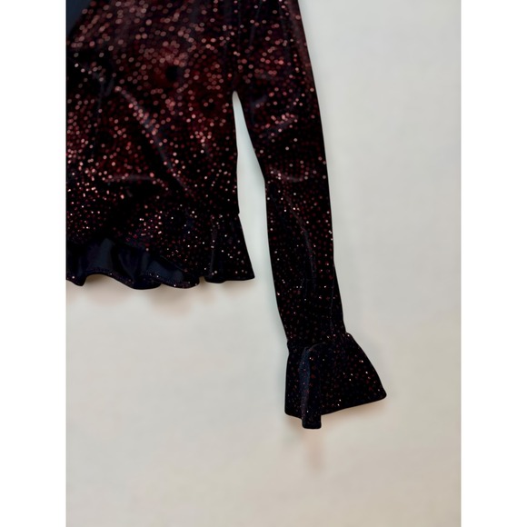 Vintage R&K Evening Velvet Glitter Tie Front Ruffle Emo Cardigan Top Red Gothic - Picture 3 of 5